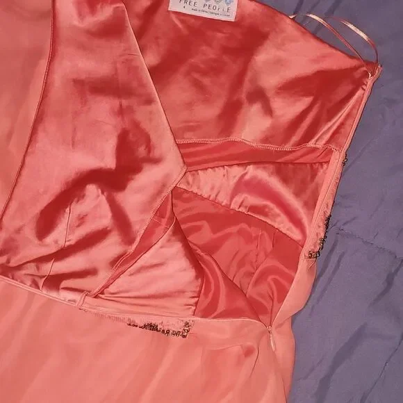 FREE PEOPLE Dancing in the moonlight Beaded dress sz 4 Papaya Coral Chiffon NWOT - Picture 11 of 14